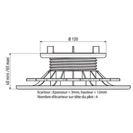 Adjustable pedestal 40 65 mm for Wooden Deck - Jouplast