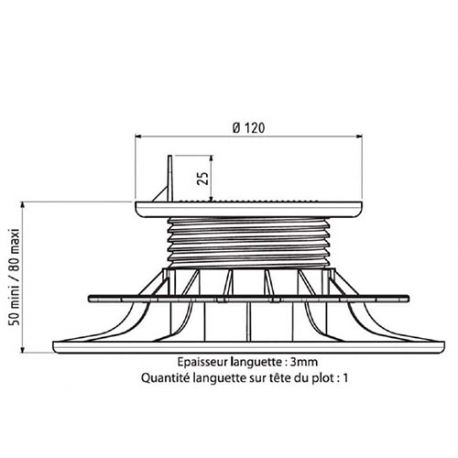 Plot terrasse pour lambourde réglable 50/80 mm JOUPLAST