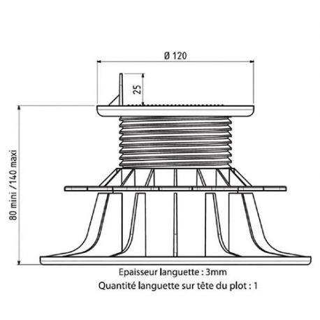 Stelzlager höhenverstellbar für Holzterrassen 80 bis 140 mm - Jouplast