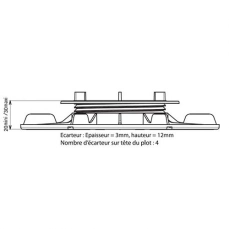 Plattenlager für Fliesen Terrassen - Höhenverstellbar von 20 bis 30 mm - Jouplast