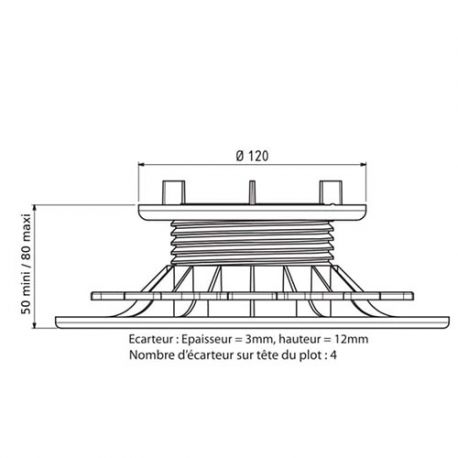 Adjustable pedestal 50/80 mm for slabs, tiles or ceramics - Jouplast