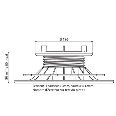 Plot terrasse Jouplast 50-80 mm réglable pour dalles