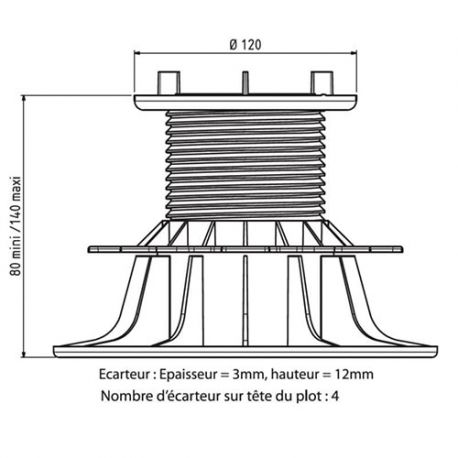 Plattenlager für Fliesen Terrassen - Höhenverstellbar von 80 bis 140 mm - Jouplast