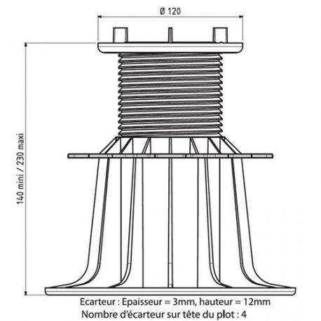 Plattenlager für Fliesen Terrassen - Höhenverstellbar von 140 bis 230 mm - Jouplast