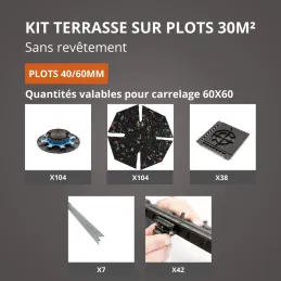 Kit terrasse sans revêtement 30M² Jouplast - finition gris aluminium