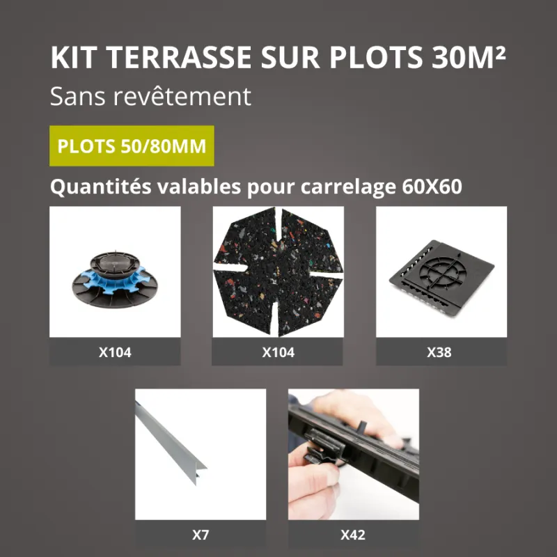 Kit terrazzo senza rivestimento 30m² Jouplast - supporto 50/80 - finitura grigio alluminio