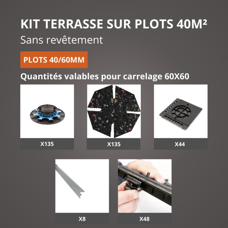 Kit terrasse sans revêtement 40M² Jouplast- finition gris aluminium