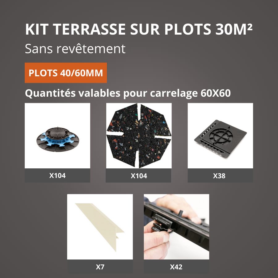 Terrasse carrelage en kit 30M² plots Jouplast - finition blanc perle