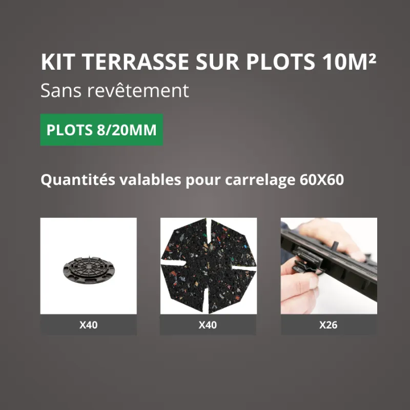 TERRASSE CARRELAGE EN KIT 10M² PLOTS JOUPLAST - SANS PROFILÉ