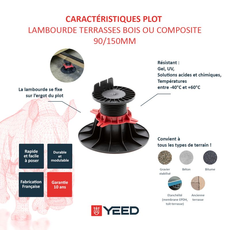 Terrasdrager voor houten of composiet terras - 90/150 mm - YEED
