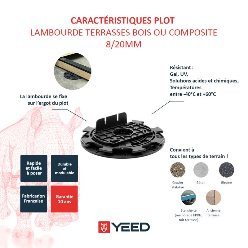 Verstelbare terrasdrager voor balk 8/20 mm - YEED