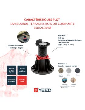 Timber pedestal 150/260 mm for wooden deck - YEED