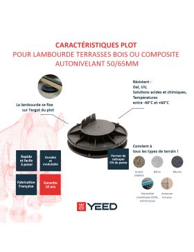 Self-leveling timber pedestal 50/65 mm for wooden deck - YEED