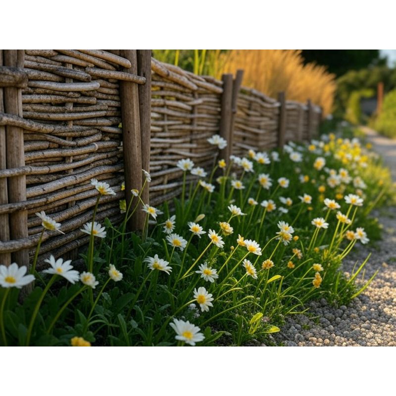 Bordure pour potager - Noisetier tressage horizontal - Avec piquets - 3 tailles disponibles