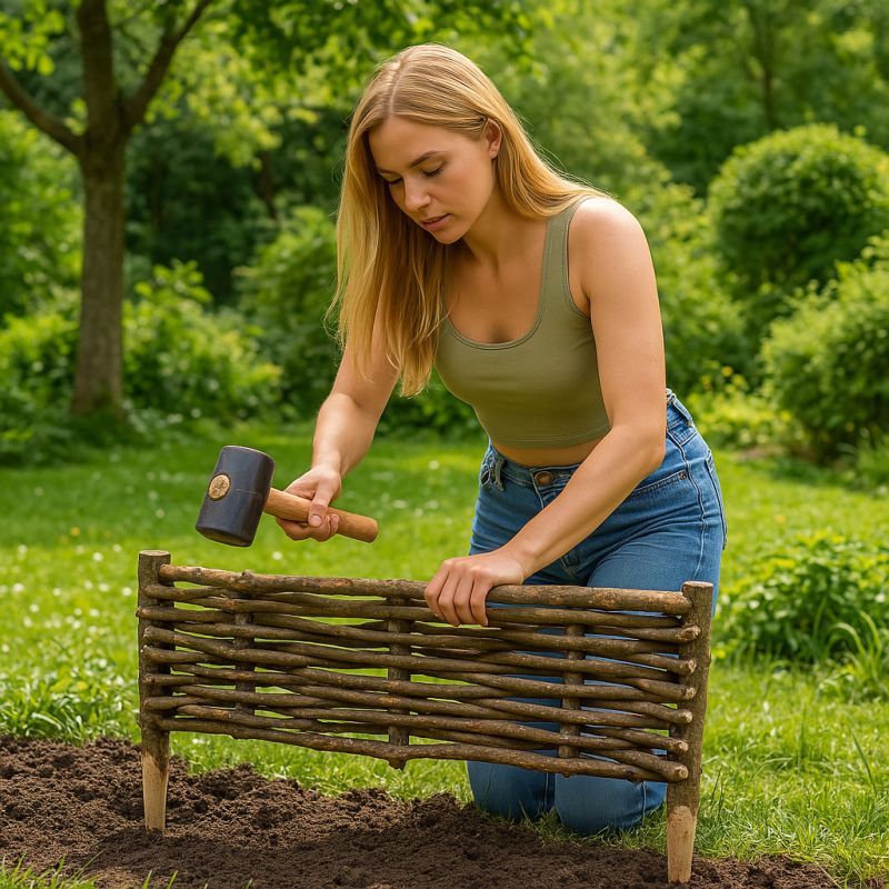Tuinrand voor moestuin - Hazelaar horizontale vlecht - Inclusief staken - 3 beschikbare maten Tuinrand voor moestuin - Hazelaar horizontale vlecht - Inclusief staken - 3 beschikbare maten