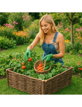 Vierkante moestuinbak van hazelaar horizontale vlecht - 4 beschikbare maten