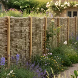 Panneau claustra en Noisetier Tressé en horizontal qualité pro. Clôture naturelle bois