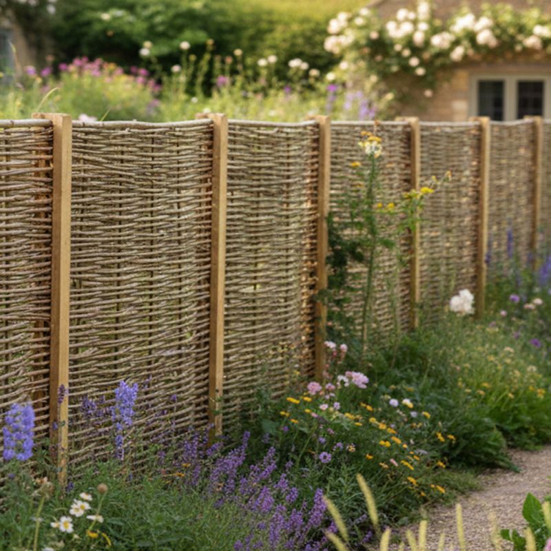 Panneau claustra en Noisetier Tressé en horizontal qualité pro. Clôture naturelle bois