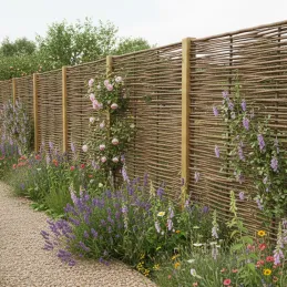 Panneau claustra en Noisetier Tressé en horizontal qualité pro. Clôture naturelle bois