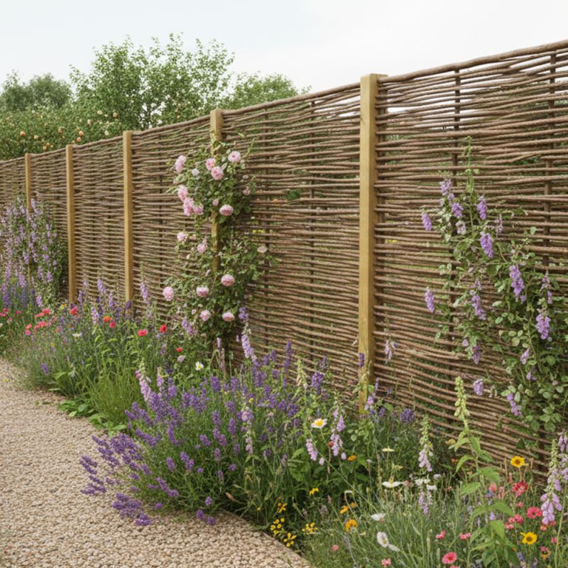 Panneau claustra en Noisetier Tressé en horizontal qualité pro. Clôture naturelle bois