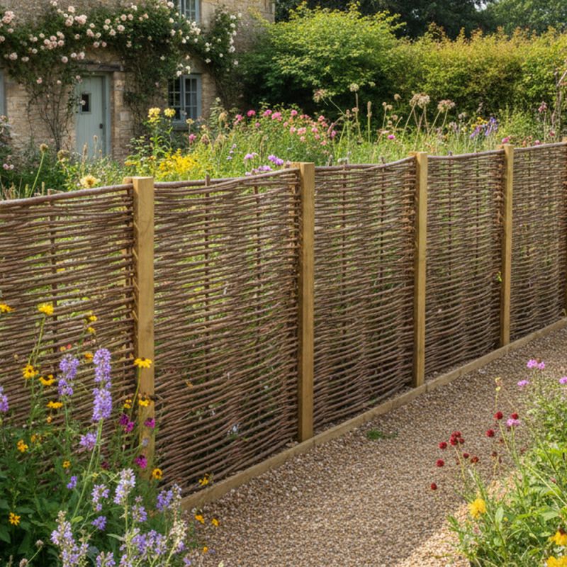 Panneau claustra en Noisetier Tressé en horizontal qualité pro. Clôture naturelle bois