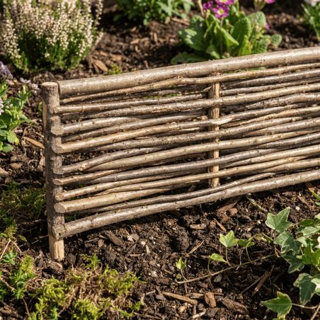 Bordure pour potager - Noisetier tressage horizontal - Avec piquets - 3 tailles disponibles