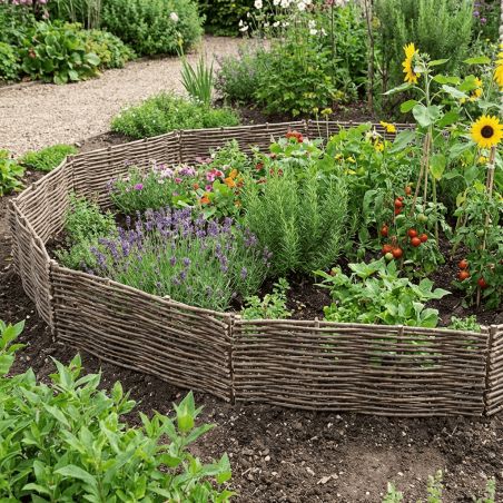 Bordure pour potager - Noisetier tressage horizontal - Avec piquets - 3 tailles disponibles