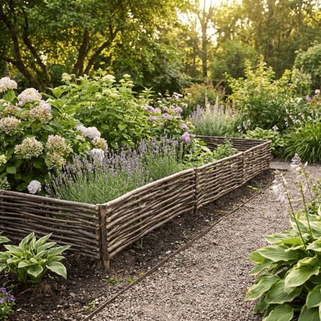 Bordure pour potager - Noisetier tressage horizontal - Avec piquets - 3 tailles disponibles