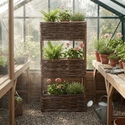 Jardinière haute en bois de noisetier tressé