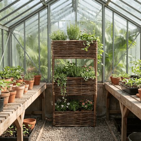 Jardinière haute en bois de noisetier tressé