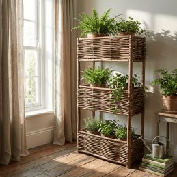 Jardinière haute en bois de noisetier tressé - 150 x 30 x 75 cm