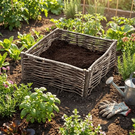 Jardinière en bois de noisetier tressé