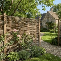 Panneau claustra en Noisetier Tressé en horizontal qualité pro. Clôture naturelle bois