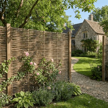 Panneau claustra en Noisetier Tressé en horizontal qualité pro. Clôture naturelle bois