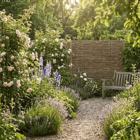 Panneau claustra en Noisetier Tressé en horizontal qualité pro. Clôture naturelle bois