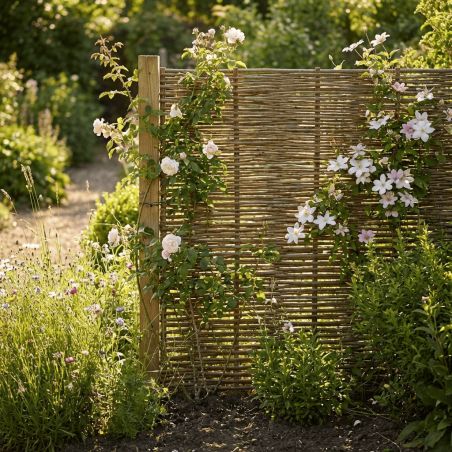 Panneau claustra en Noisetier Tressé en horizontal qualité pro. Clôture naturelle bois