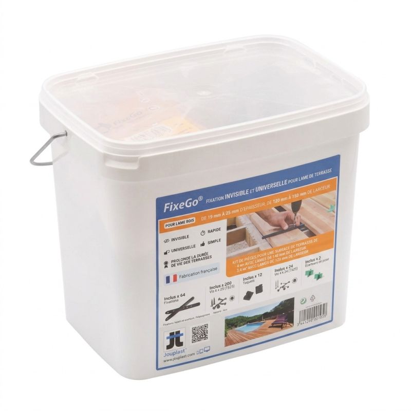 Fixation invisible pour lame de terrasse en bois FIXEGO Jouplast