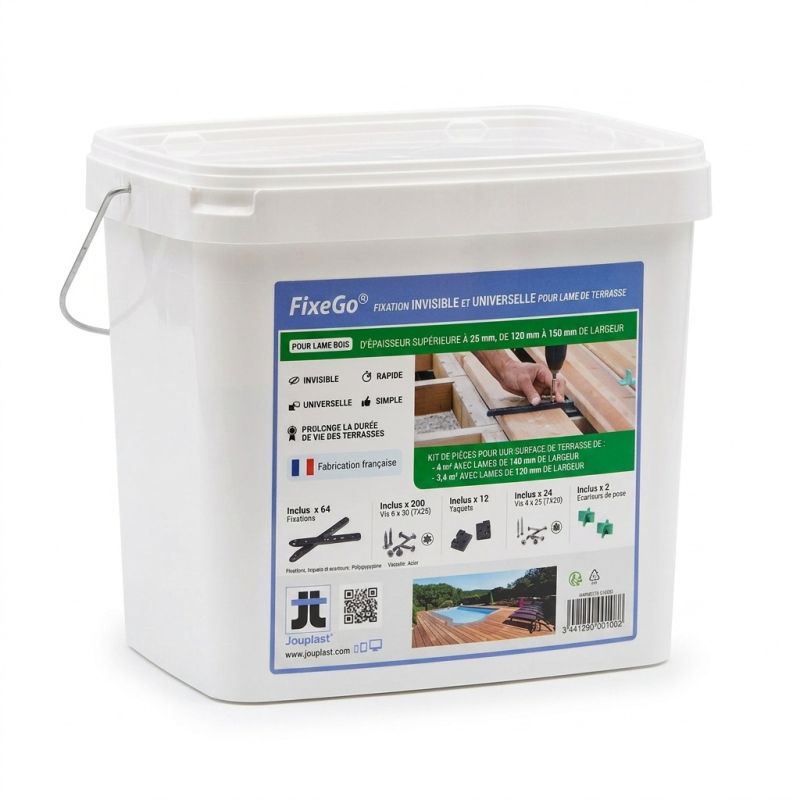 Fixation invisible pour lame de terrasse en bois FIXEGO Jouplast