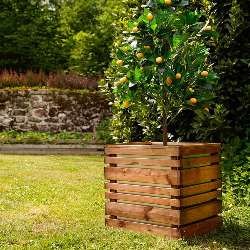 Bac à fleurs bois carré Lign Z 50x50 cm - Teinté brun