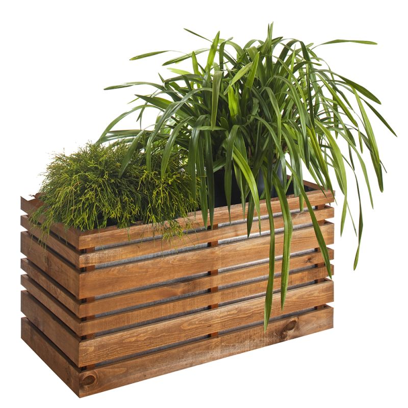 Bac à fleurs bois carré Lign Z 100x50 cm - Teinté brun