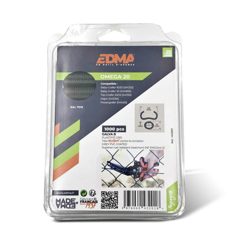 Agrafe OMEGA 20 - Galva plastifié gris 1000 pcs - EDMA