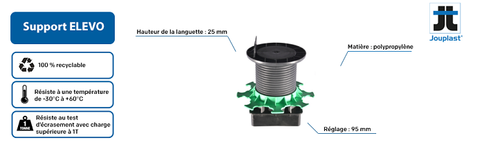 Plot terrasse réglable 20/90 mm pour pieu métallique Jouplast Elevo