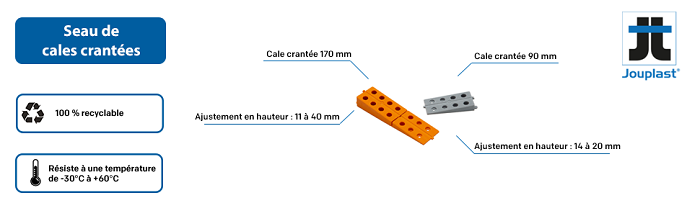 Seau mixte de 50 cales crantées 90mm + 30 cales crantées 170mm - FIN DE  SERIE